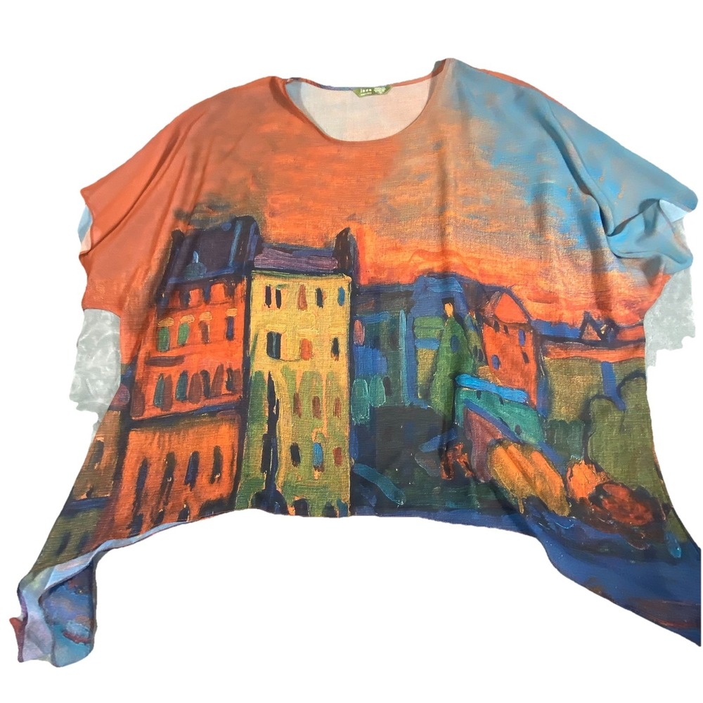 Jade Asymmetric Butterfly Top Size L/XL Short Sleeve Casual Boho Colorful Print - Picture 3 of 7